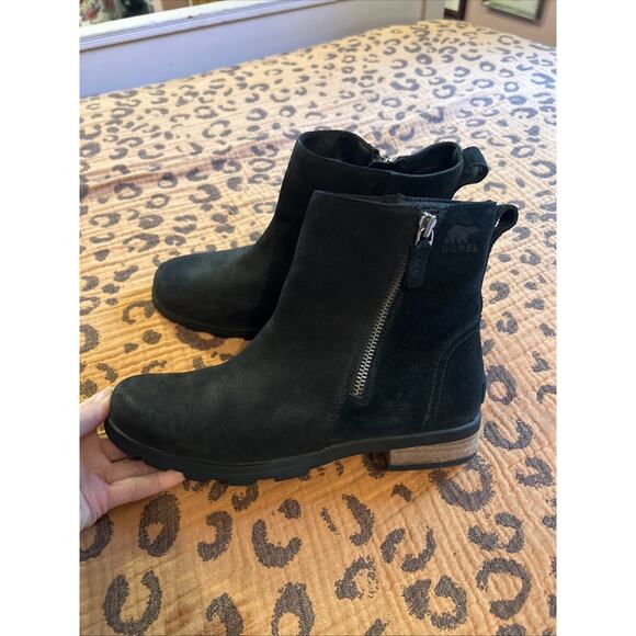 Sorel Emelie Black Leather Womens Boots Side Zip Size 10 Classic No Tie - Picture 4 of 8